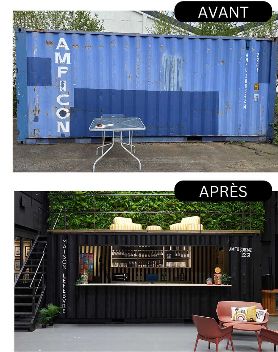 transformation d'un container maritime en bar